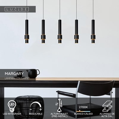 Lucide MARGARY - Lámpara colgante - LED Regul. - 5x4,2W 2700K - Negro